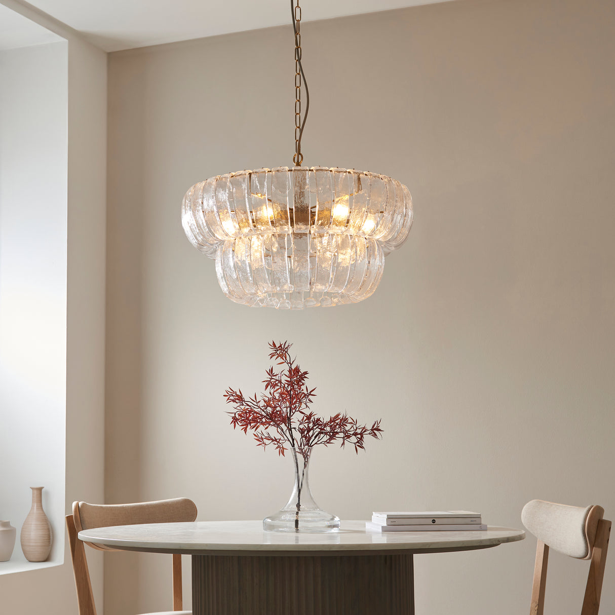 Endon Montrose 6lt Pendant Brushed aged brass plate & handmade clear textured glass