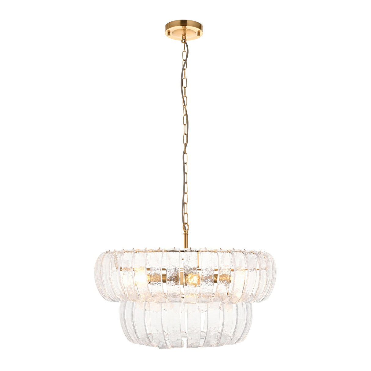 Endon Montrose 6lt Pendant Brushed aged brass plate & handmade clear textured glass