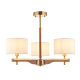 Endon Heathcliff 3lt Semi Flush Brass, Oak Stained Wood & Shade
