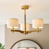 Endon Heathcliff 3lt Semi Flush Brass, Oak Stained Wood & Shade