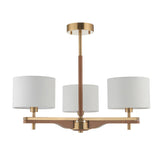 Endon Heathcliff 3lt Semi Flush Brass, Oak Stained Wood & Shade