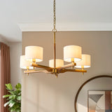 Endon Heathcliff 5lt Pendant Chandelier Brass, Oak Stained Wood & Shades
