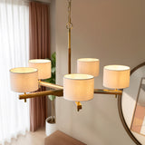 Endon Heathcliff 5lt Pendant Chandelier Brass, Oak Stained Wood & Shades