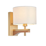 Endon Heathcliff Wall Light Brass, Oak Stained Wood & Shade