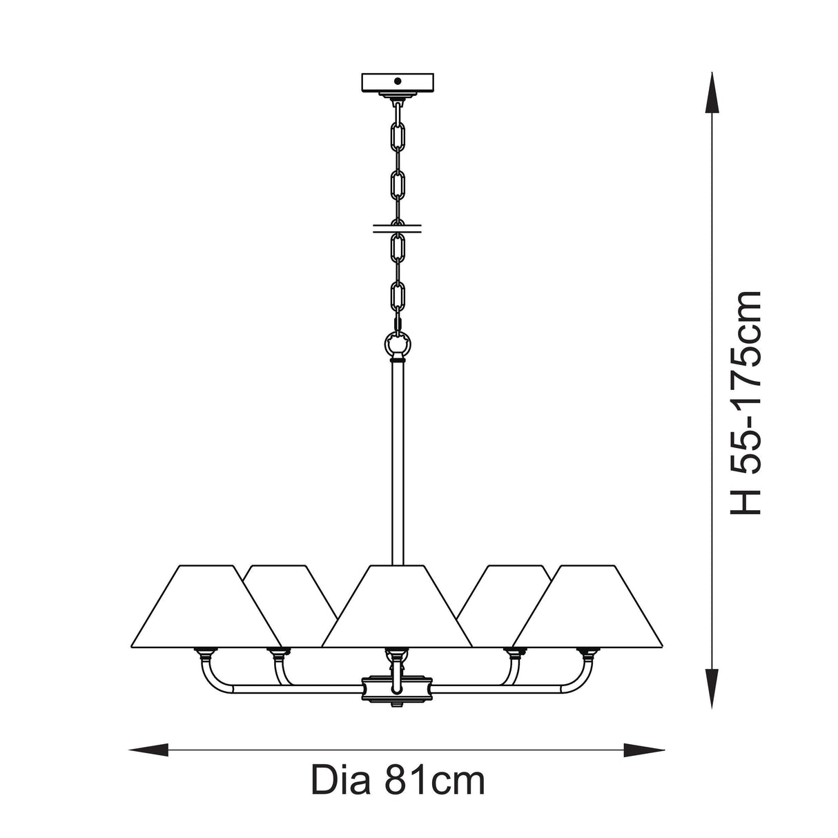Endon Lille 5lt Pendant Antique brass plate & natural faux linen