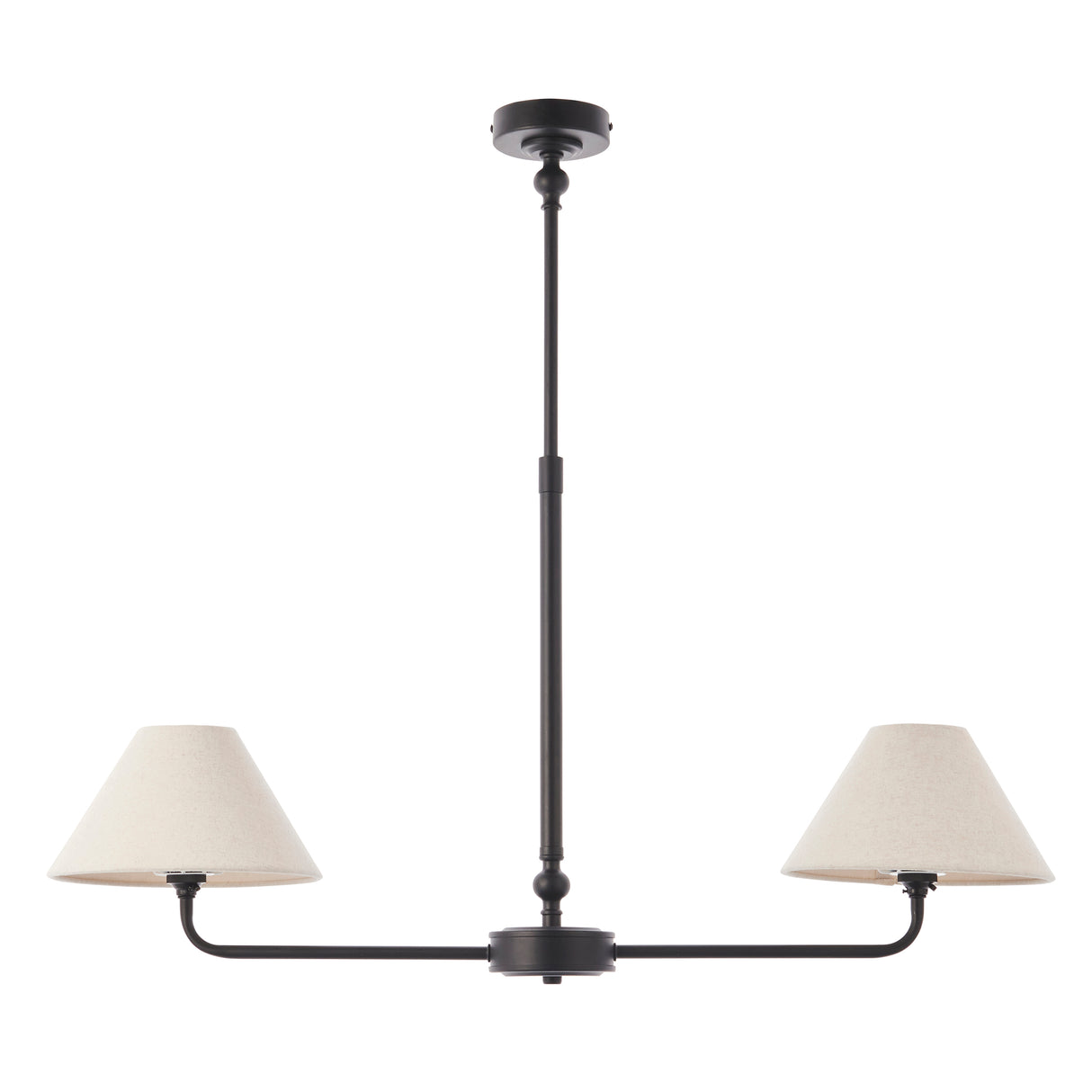 Endon Lille 2lt Linear Pendant Matt black & natural faux linen