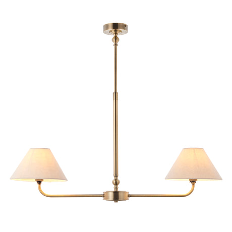 Endon Lille 2lt Linear Pendant Antique brass plate & natural faux linen