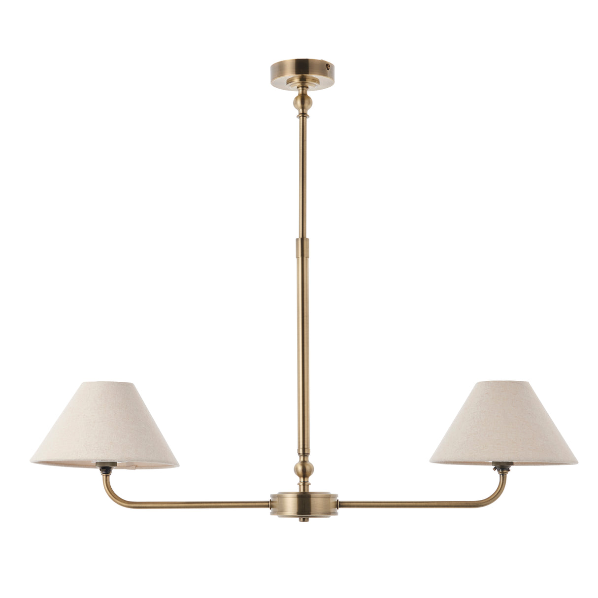 Endon Lille 2lt Linear Pendant Antique brass plate & natural faux linen