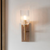 Endon Grove  Wall Dark beechwood & vintage brass with clear ribbed glass