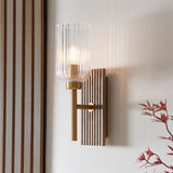 Endon Grove  Wall Dark beechwood & vintage brass with clear ribbed glass