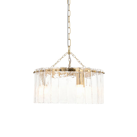 Endon Karine 3lt Pendant Brushed aged brass plate & clear handmade textured glass