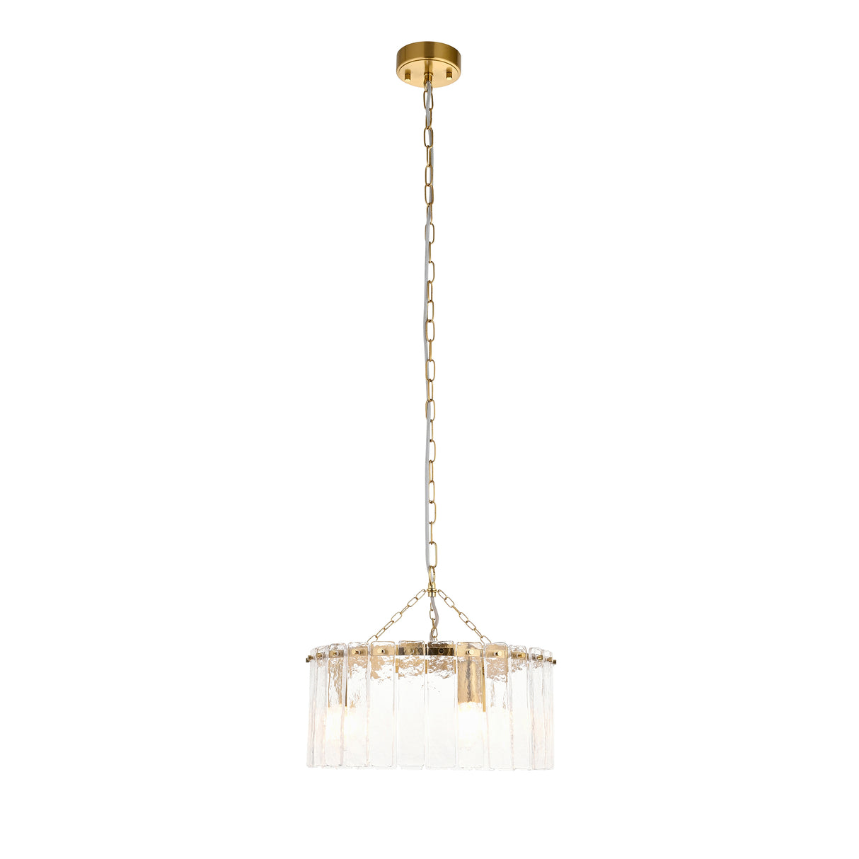 Endon Karine 3lt Pendant Brushed aged brass plate & clear handmade textured glass