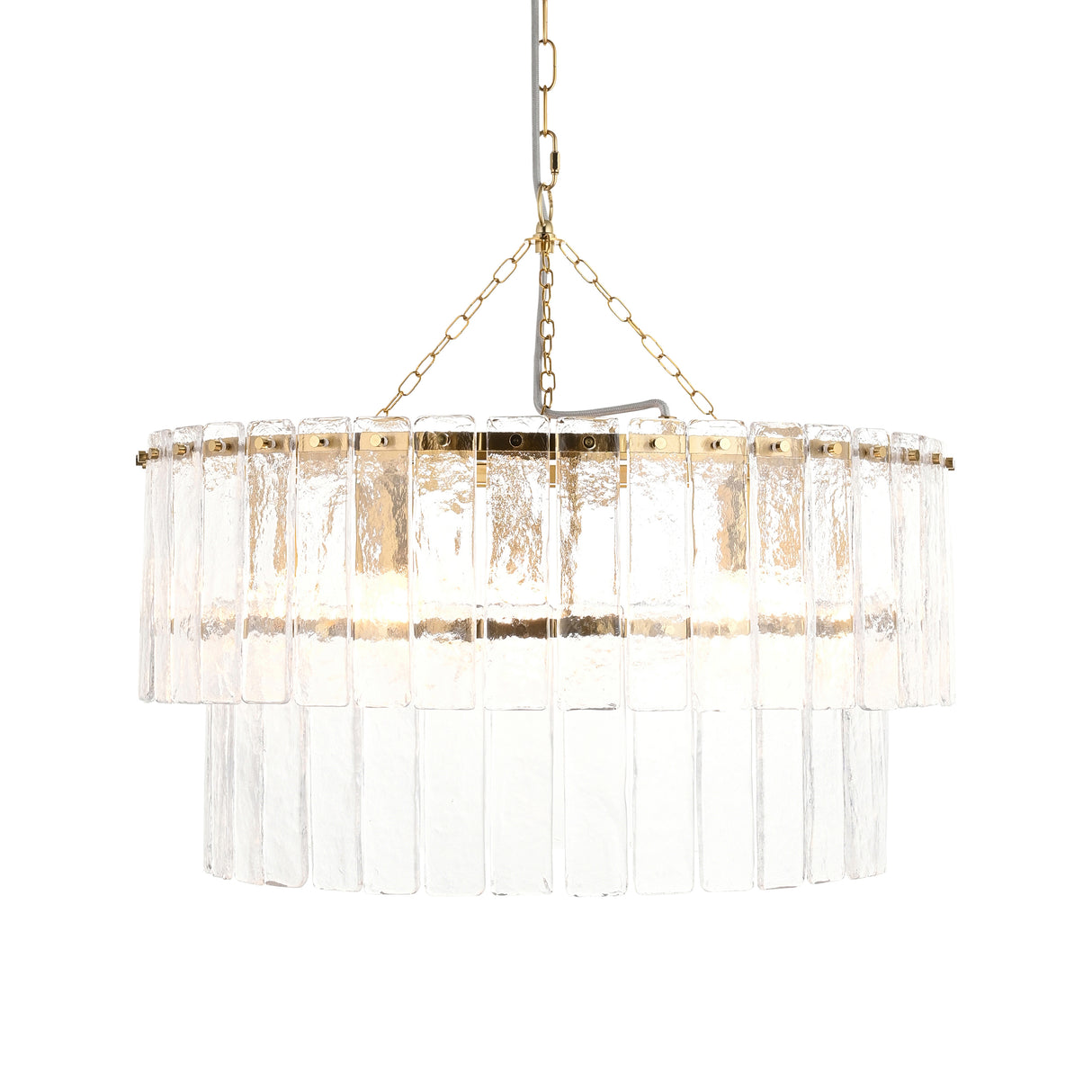 Endon Karine 5lt Tiered Pendant Brushed aged brass plate & clear handmade textured glass