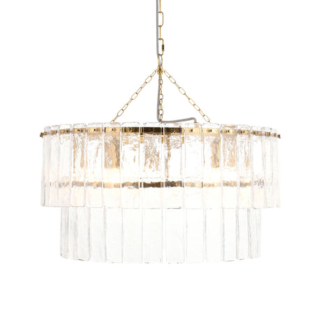 Endon Karine 5lt Tiered Pendant Brushed aged brass plate & clear handmade textured glass
