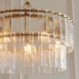 Endon Karine 5lt Tiered Pendant Brushed aged brass plate & clear handmade textured glass