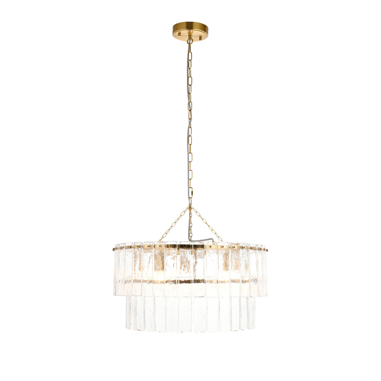 Endon Karine 5lt Tiered Pendant Brushed aged brass plate & clear handmade textured glass