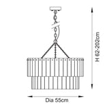 Endon Karine 5lt Tiered Pendant Brushed aged brass plate & clear handmade textured glass