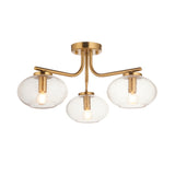 Endon Jacob 3lt Semi Flush Warm brass plate & clear bubble glass