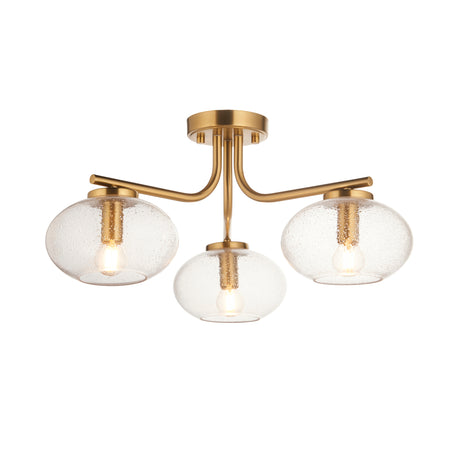 Endon Jacob 3lt Semi Flush Warm brass plate & clear bubble glass