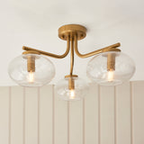 Endon Jacob 3lt Semi Flush Warm brass plate & clear bubble glass
