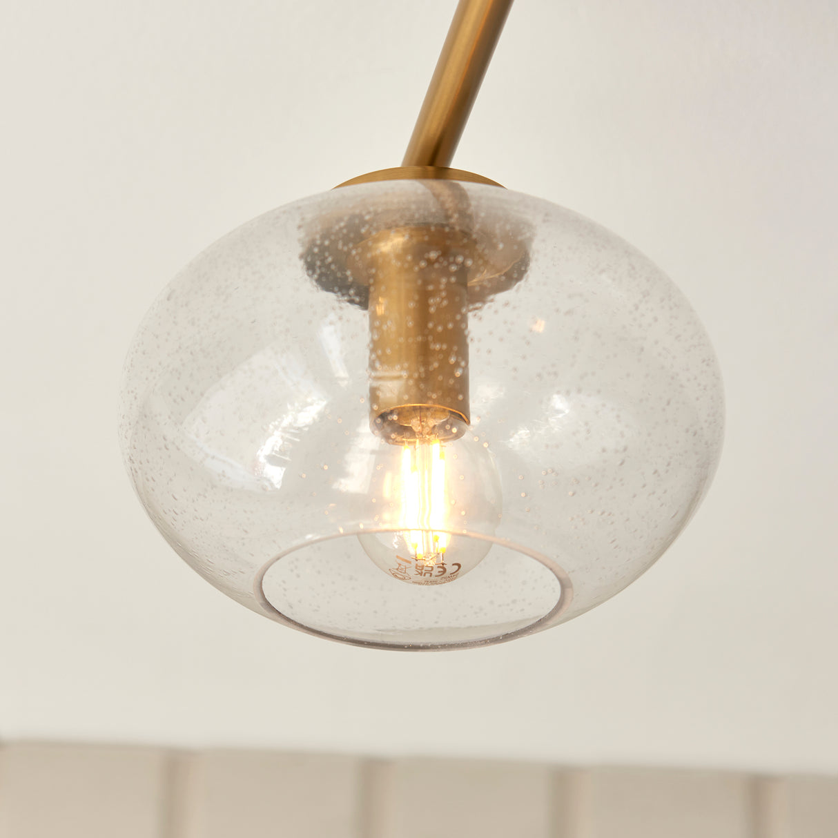 Endon Jacob 3lt Semi Flush Warm brass plate & clear bubble glass