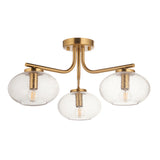 Endon Jacob 3lt Semi Flush Warm brass plate & clear bubble glass