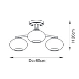 Endon Jacob 3lt Semi Flush Warm brass plate & clear bubble glass