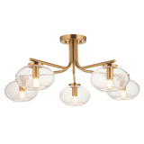 Endon Jacob 5lt Semi Flush Warm brass plate & clear bubble glass