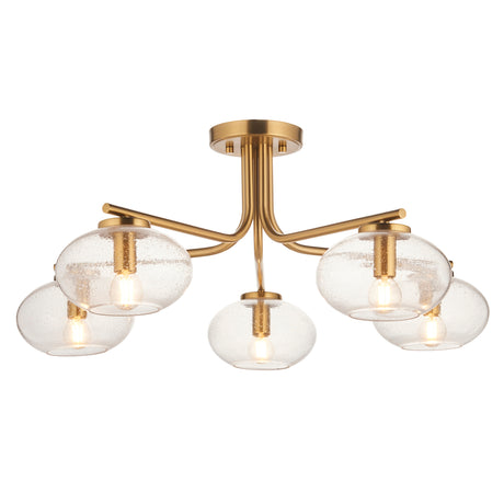 Endon Jacob 5lt Semi Flush Warm brass plate & clear bubble glass