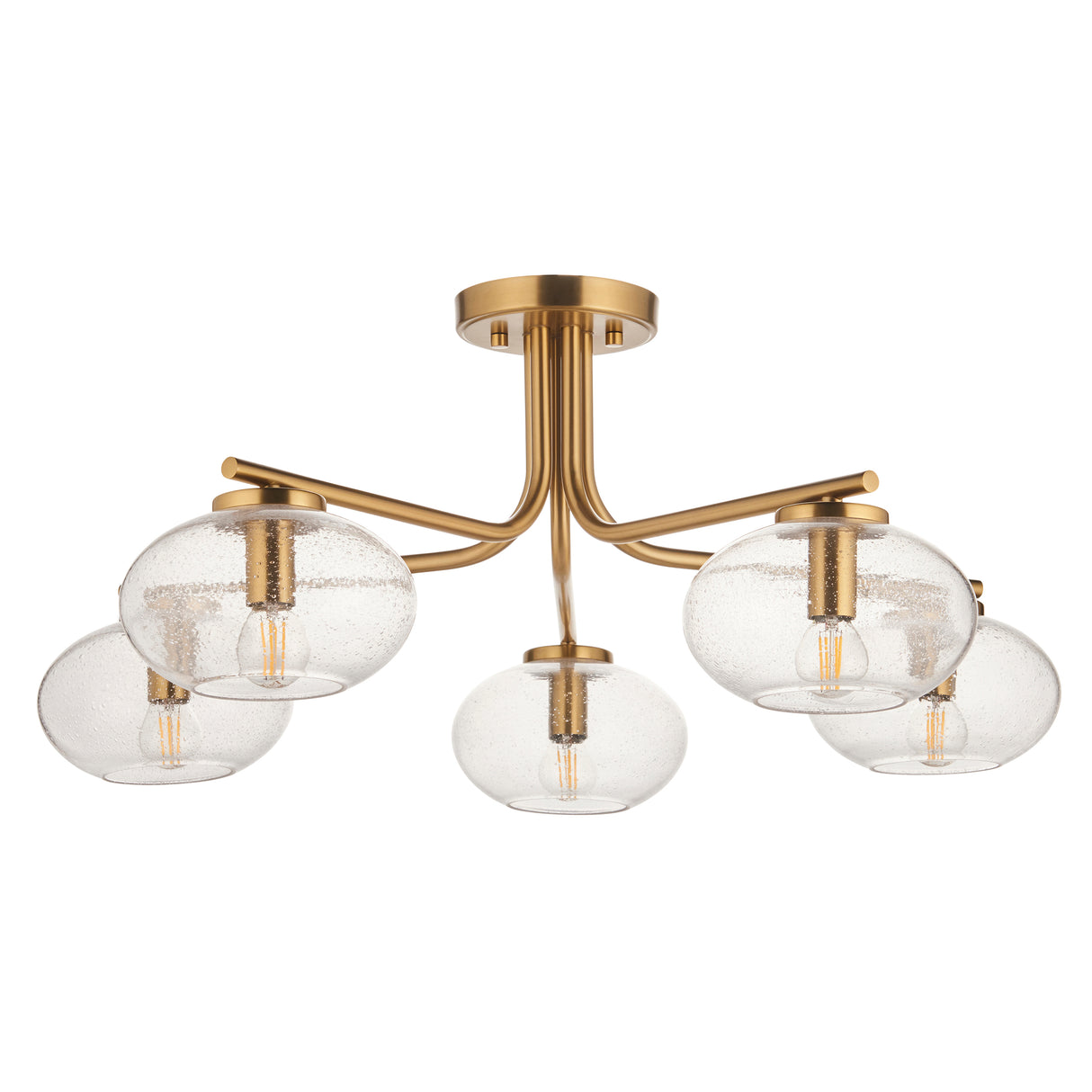 Endon Jacob 5lt Semi Flush Warm brass plate & clear bubble glass