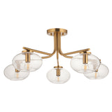 Endon Jacob 5lt Semi Flush Warm brass plate & clear bubble glass