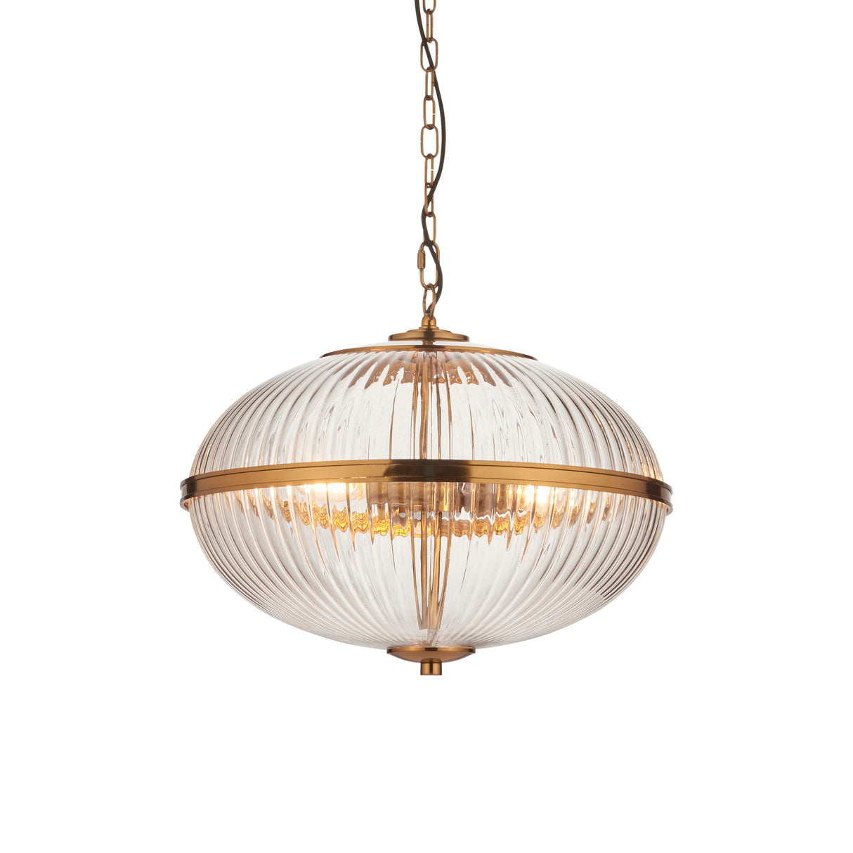 Endon Somerset 3lt Pendant Vintage brass finish & clear ribbed glass