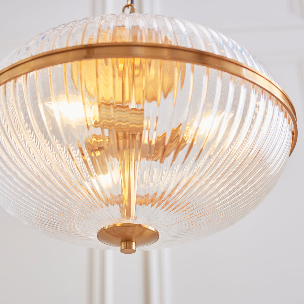 Endon Somerset 3lt Pendant Vintage brass finish & clear ribbed glass