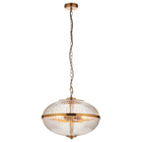 Endon Somerset 3lt Pendant Vintage brass finish & clear ribbed glass