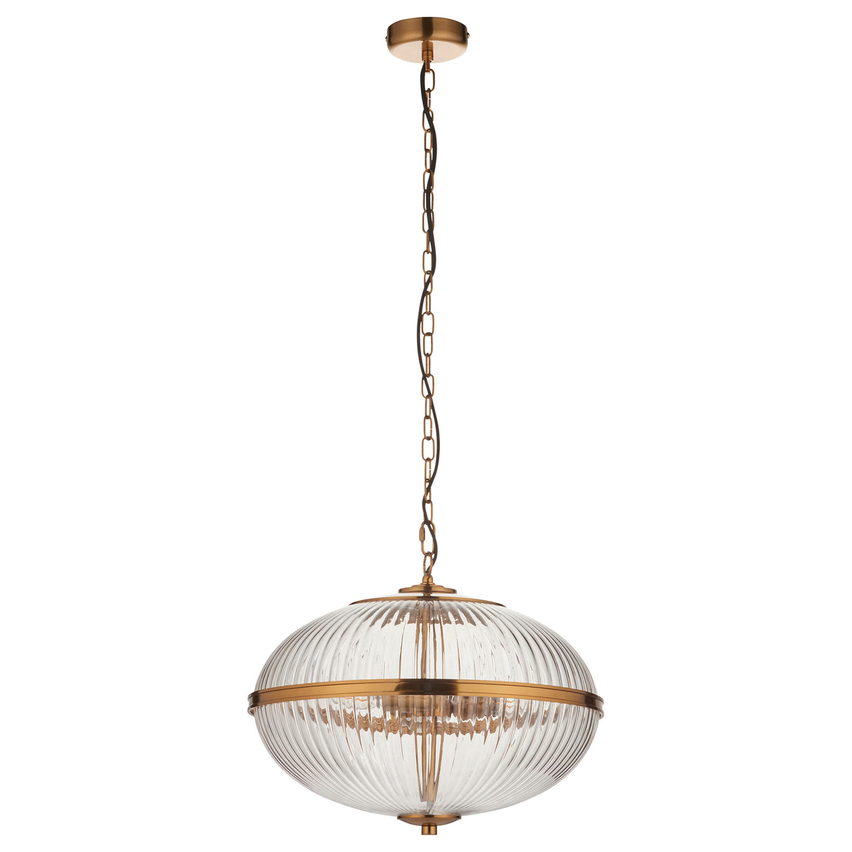 Endon Somerset 3lt Pendant Vintage brass finish & clear ribbed glass