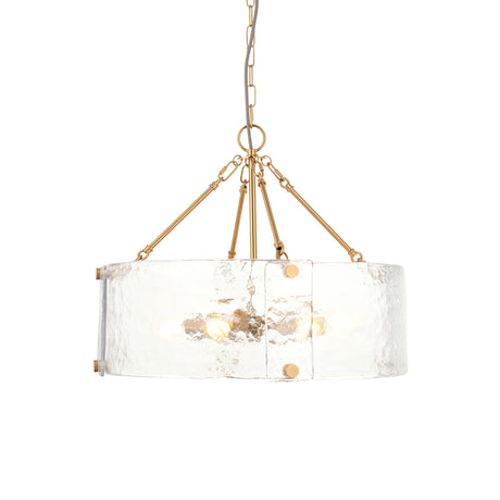 Endon Keller 6lt Pendant Brushed aged brass plate & handmade textured clear glass