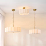 Endon Serene 3lt Pendant Brushed aged brass plate & vintage white cotton