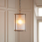 Endon Ridgeton Pendant Antique brass plate & clear ribbed glass