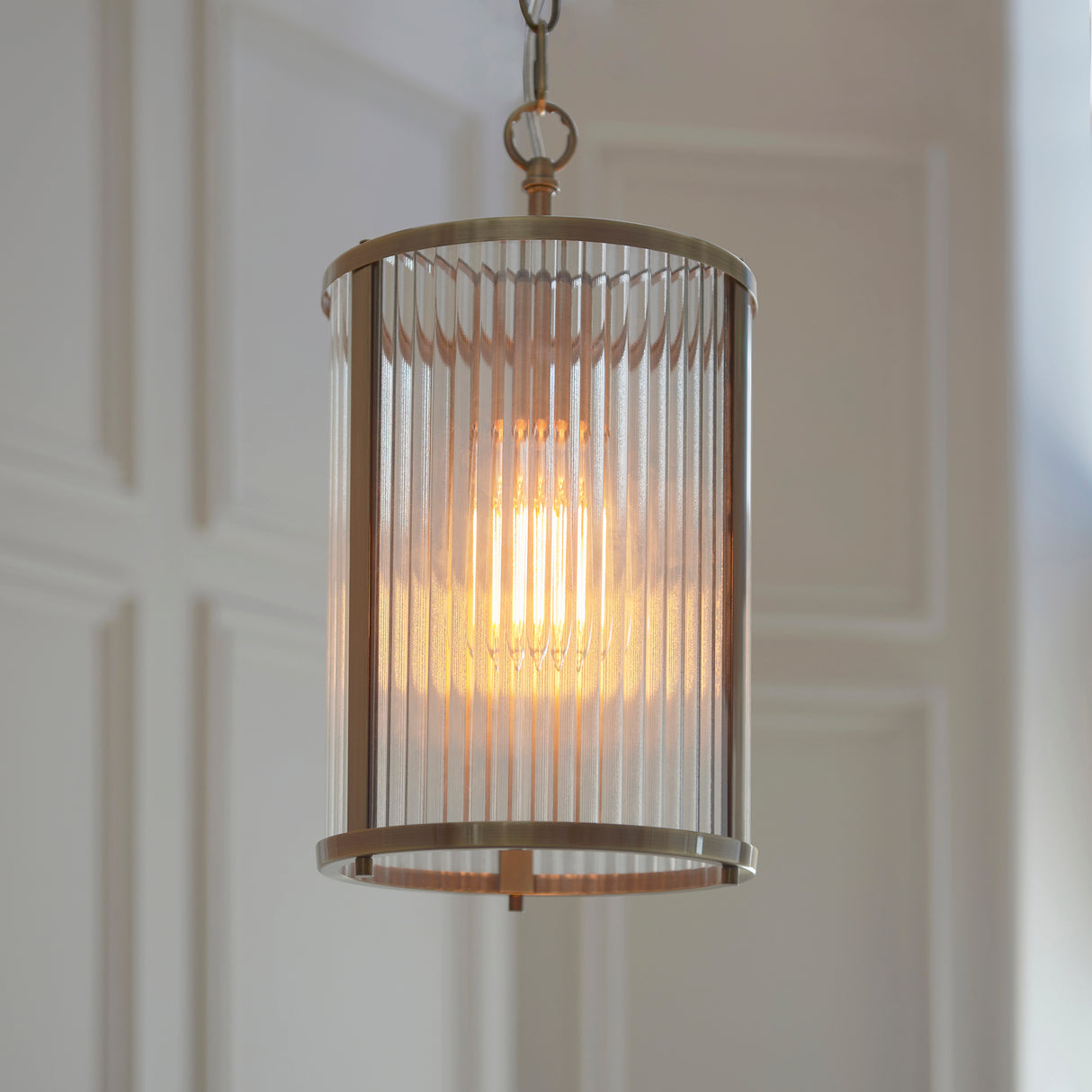 Endon Ridgeton Pendant Antique brass plate & clear ribbed glass