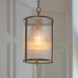 Endon Ridgeton Pendant Antique brass plate & clear ribbed glass