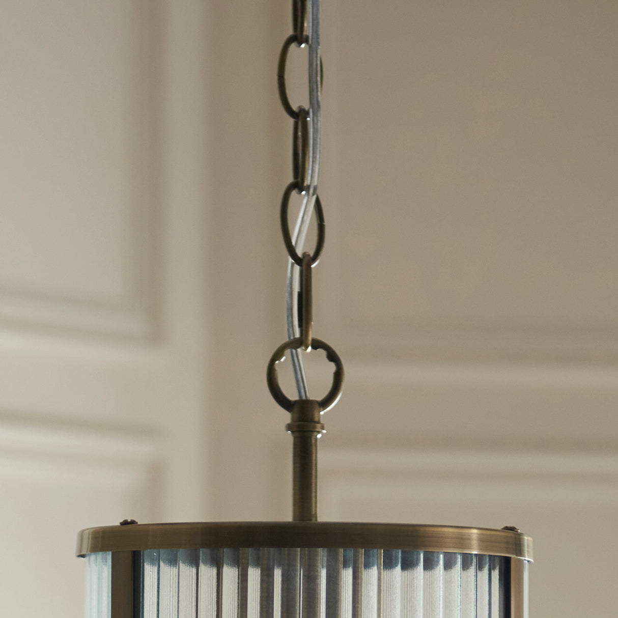 Endon Ridgeton Pendant Antique brass plate & clear ribbed glass