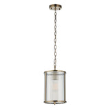 Endon Ridgeton Pendant Antique brass plate & clear ribbed glass