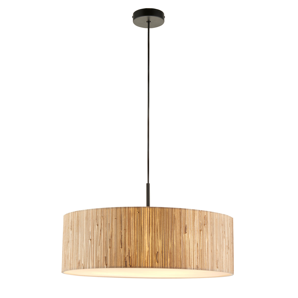 Endon Longshore 3lt Pendant Natural seagrass, matt black & white fabric