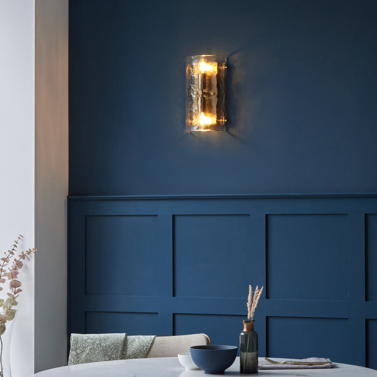 Endon Keller 2lt Wall Brushed aged brass plate & handmade textured clear glass