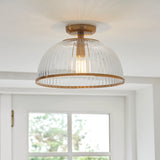 Endon Somerset Downlight Flush Vintage brass finish & clear ribbed glass