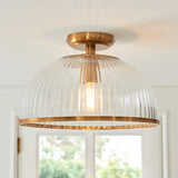 Endon Somerset Downlight Flush Vintage brass finish & clear ribbed glass