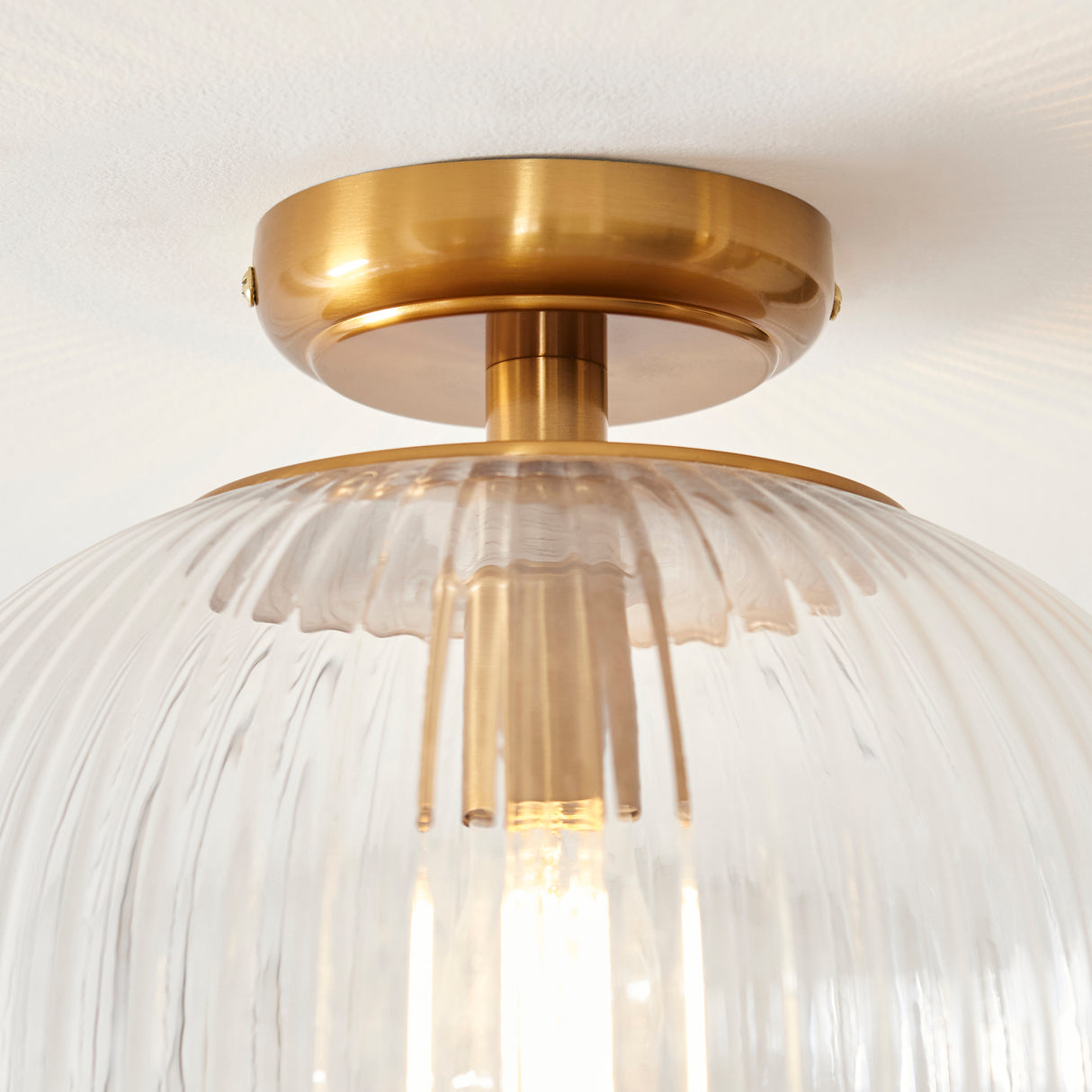 Endon Somerset Downlight Flush Vintage brass finish & clear ribbed glass