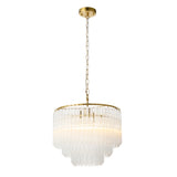 Endon Montpellier 3lt Pendant Brushed aged brass plate & clear ribbed glass