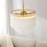 Endon Montpellier 3lt Pendant Brushed aged brass plate & clear ribbed glass
