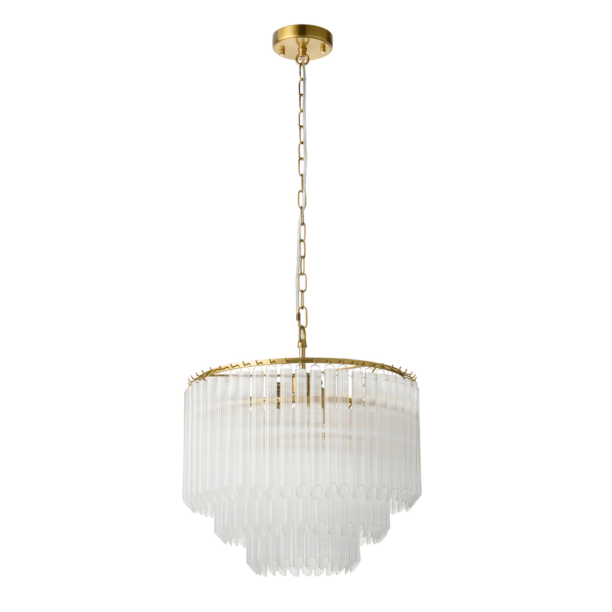 Endon Montpellier 3lt Pendant Brushed aged brass plate & clear ribbed glass